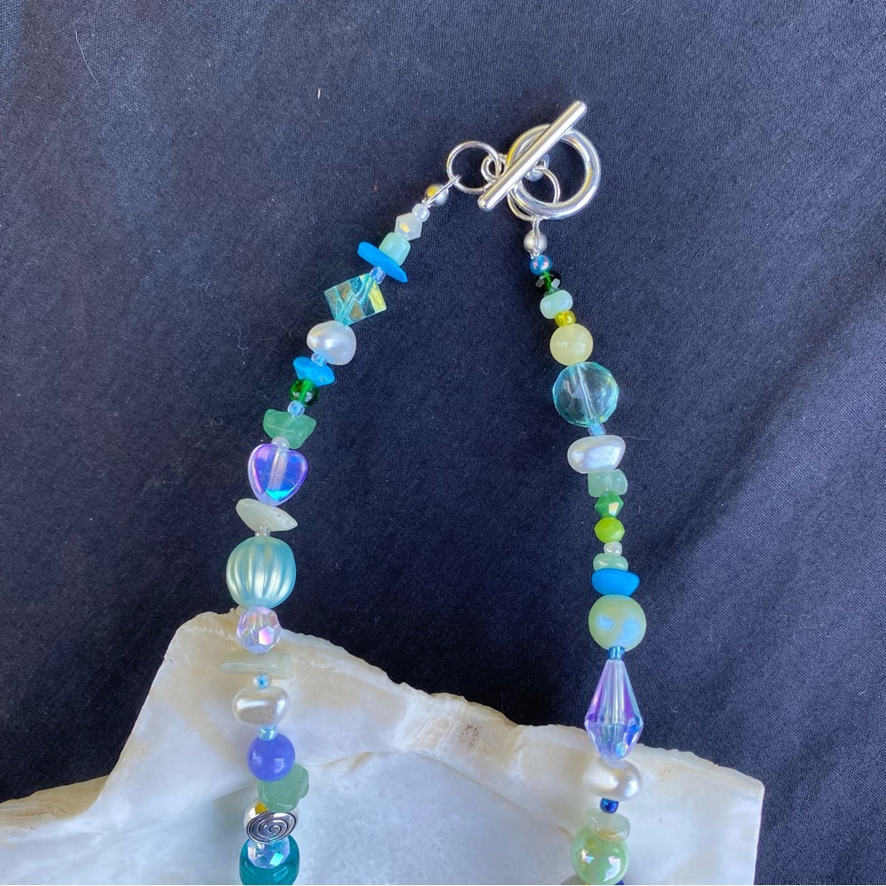 Under the Sea Beaded Blue & Green Necklace Mermaid Silver Spiral Hearts Mixed - Picture 8 of 11
